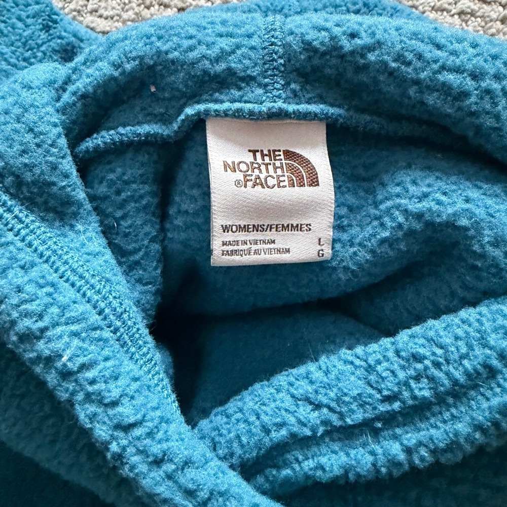 The North Face Teal Fleece Hoodie Pullover Womens Size L Cozy Relaxed Fit - Picture 8 of 10